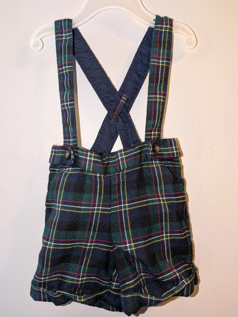 Janie And Jack Green Navy Plaid Tartan Suspender Wool Shorts Toddler Boy Holiday